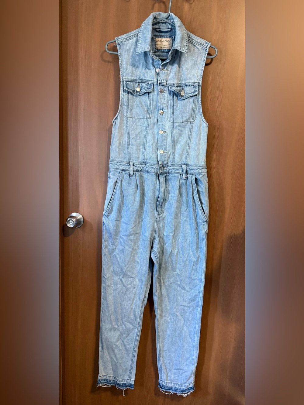 Free People - We The Free Blue Fast Car Sleeveless Denim Utility Jumpsuit Sz: S - Picture 4 of 12